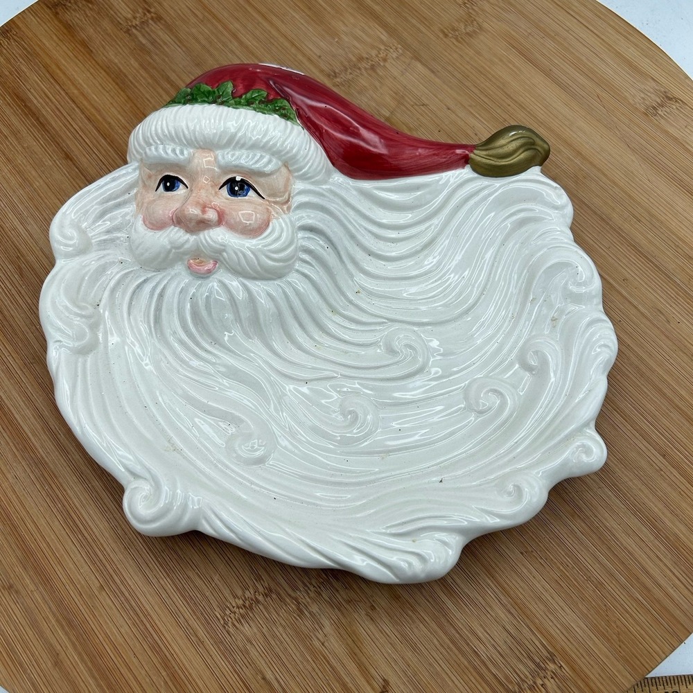 Fitz and Floyd 1994 Omnibus Santa Face Christmas Canape Plate Cookie Plate Beard